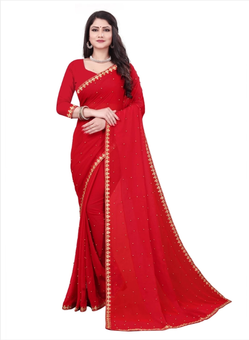 Women's Red Traditional Saree - Elegant Indian Ethnic Wear