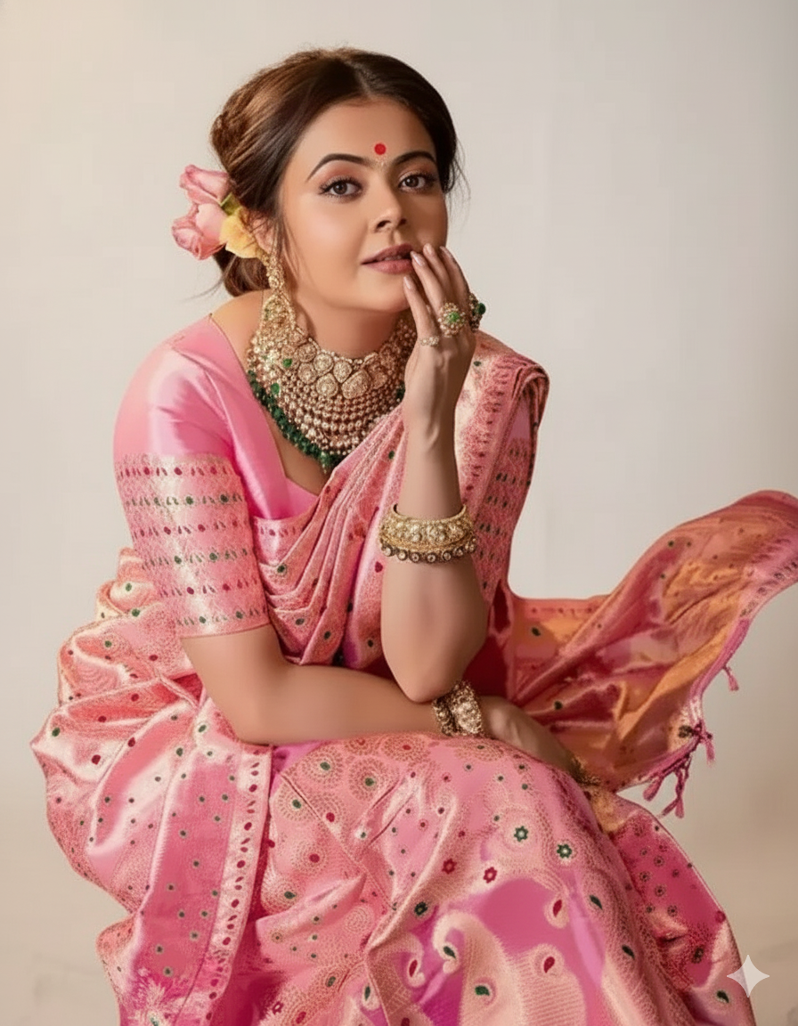 Elegant pink Jacquard Woven Saree (6.3M) for Festive & Wedding Wear