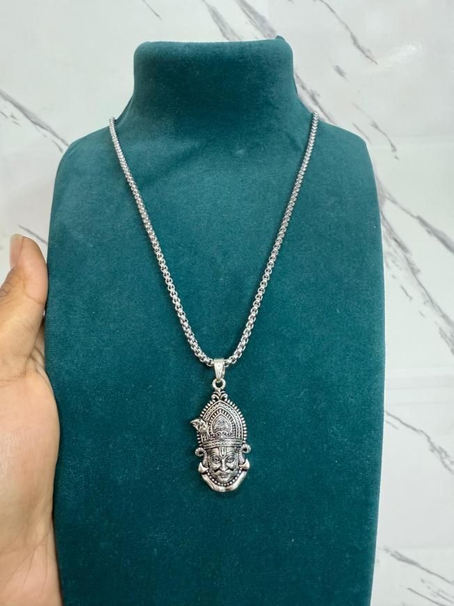 Khatu Shyam Maharaj Silver Pendant with Chain for Men | Stainless Steel Religious Locket | Devotional Jewelry – eMarket India