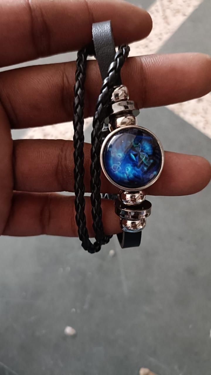 Constellation Zodiac Guardian Bracelet for Men & Women | Black Leather Adjustable Alloy Bracelet | Stylish Astrology Gift