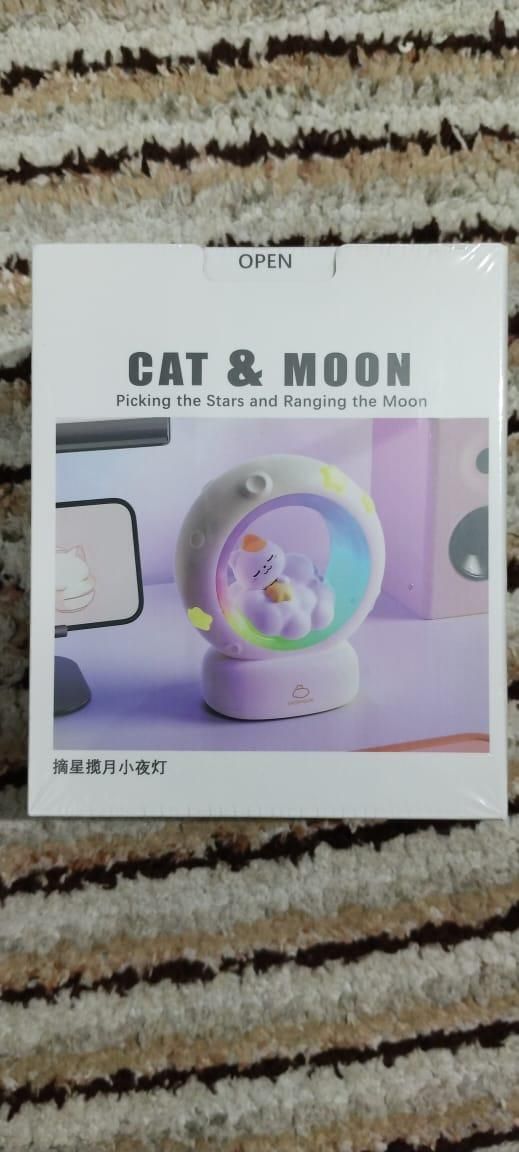 Moon LED Night Lamp - 3 Brightness Modes Touch Control Rechargeable Kitty Lamp for Kids & Baby Bedroom Decor