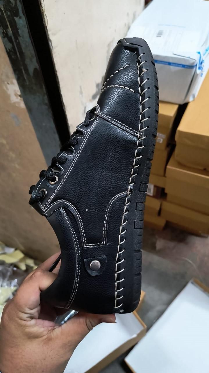 Men's Black Casual Leather Shoes | Lightweight Synthetic Leather Lace-Up Shoes | Comfortable Rubber Sole