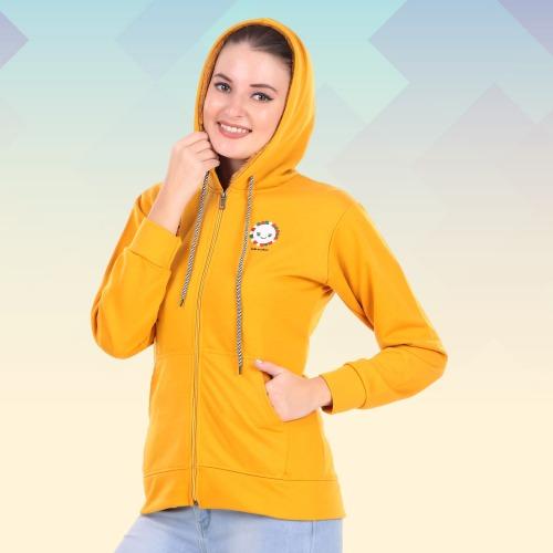 Women Stylish Zipper Hoodie | Yellow Fleece Full Sleeve Hooded Sweatshirt | Warm Winter Wear for Women