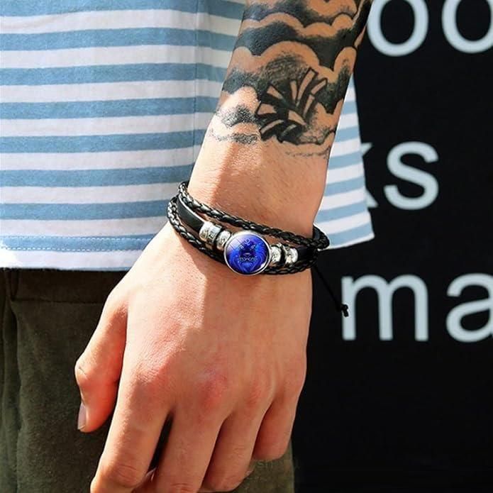 Constellation Zodiac Guardian Bracelet for Men & Women | Black Leather Adjustable Alloy Bracelet | Stylish Astrology Gift