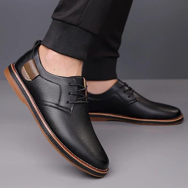 Men’s Black Derby Lace-Up Casual Shoes | Stylish Synthetic Leather