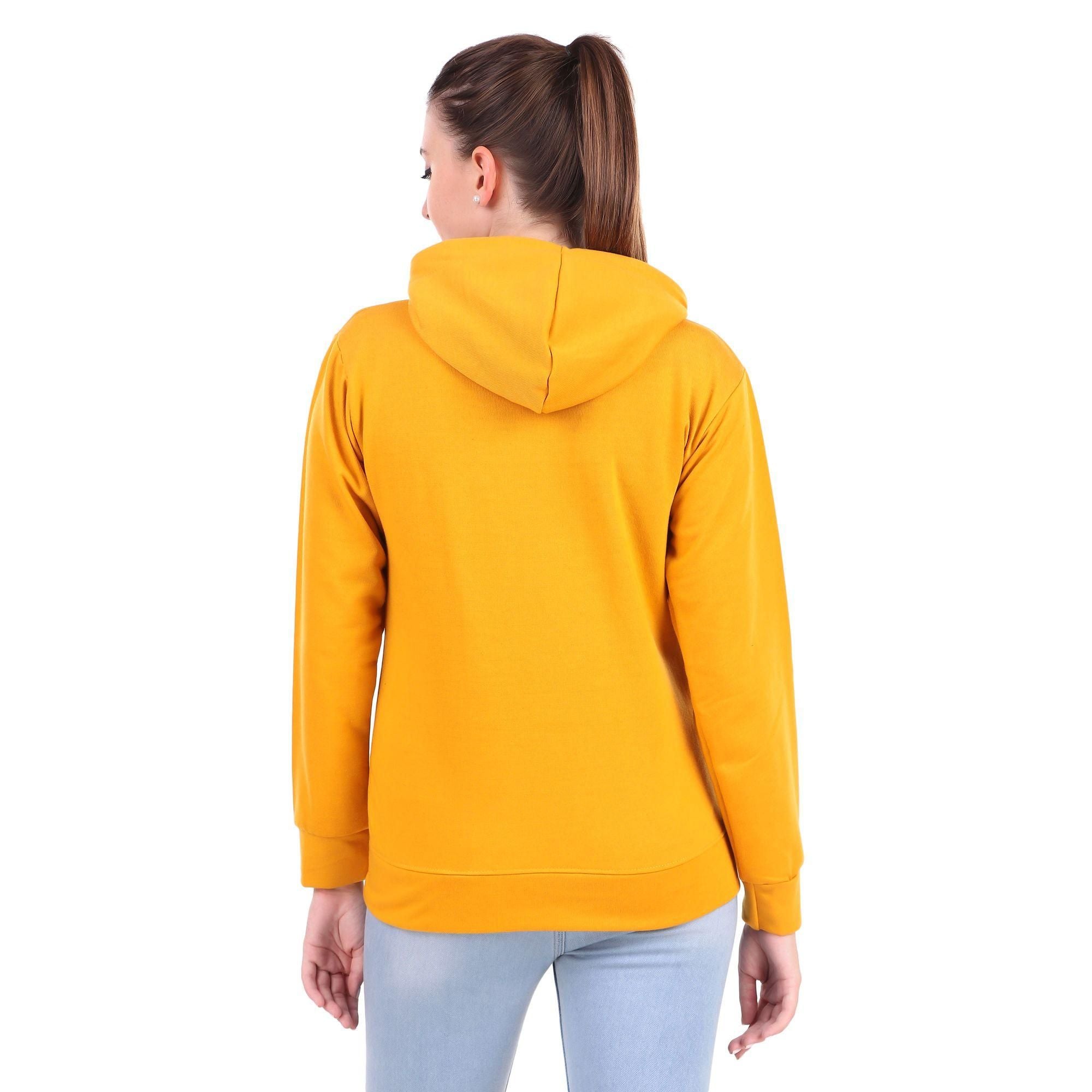 Women Stylish Zipper Hoodie | Yellow Fleece Full Sleeve Hooded Sweatshirt | Warm Winter Wear for Women