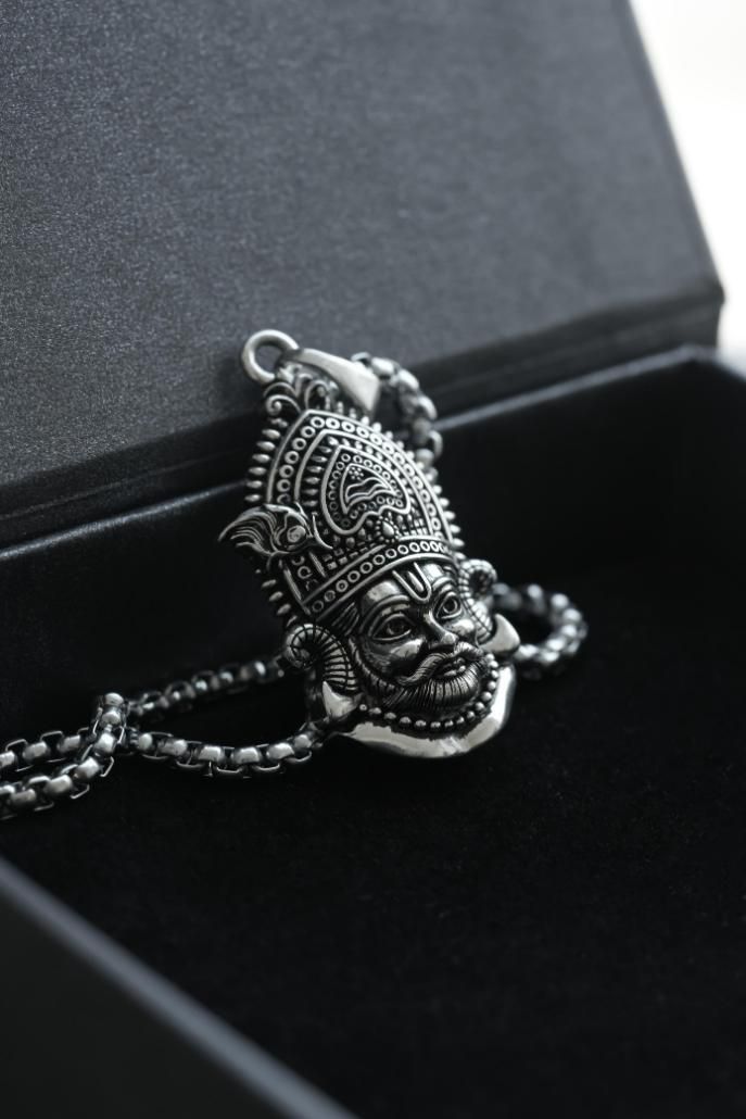 Khatu Shyam Maharaj Silver Pendant with Chain for Men | Stainless Steel Religious Locket | Devotional Jewelry – eMarket India