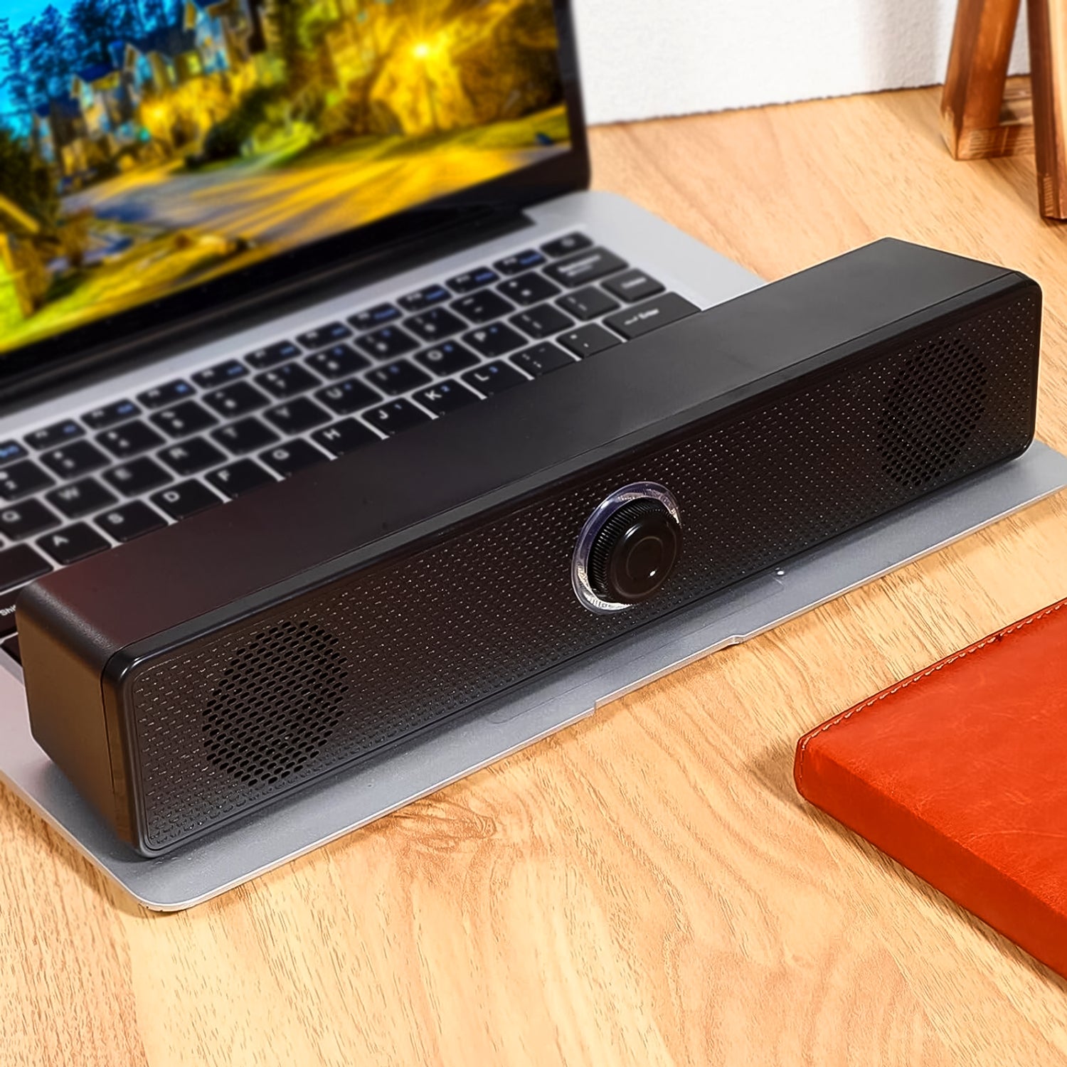Desktop USB-Powered Computer Speaker – Wired Soundbar with Dial Volume Control for PC, Laptop & TV