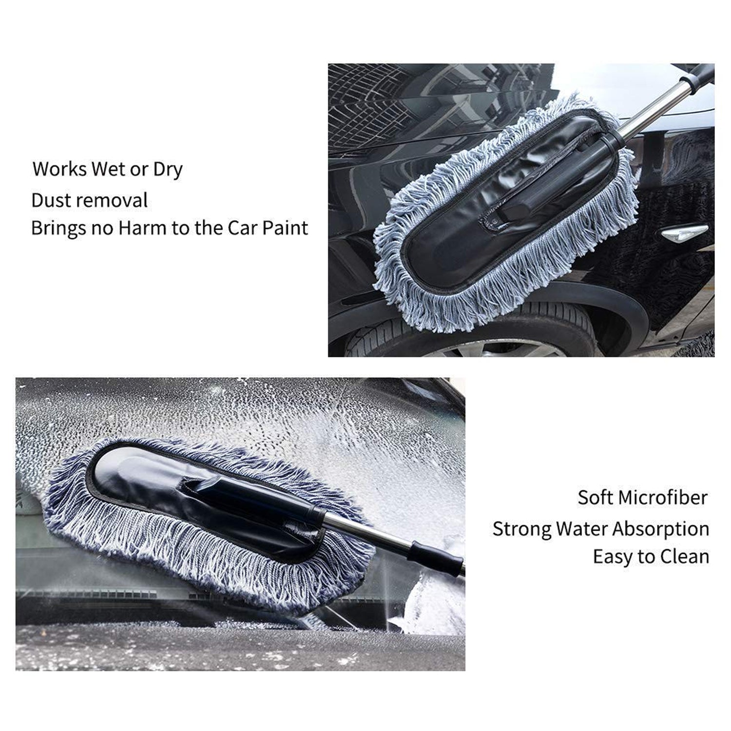 Microfiber Car Duster | Extendable Long Handle for Scratch-Free Car, RV, & Boat Cleaning