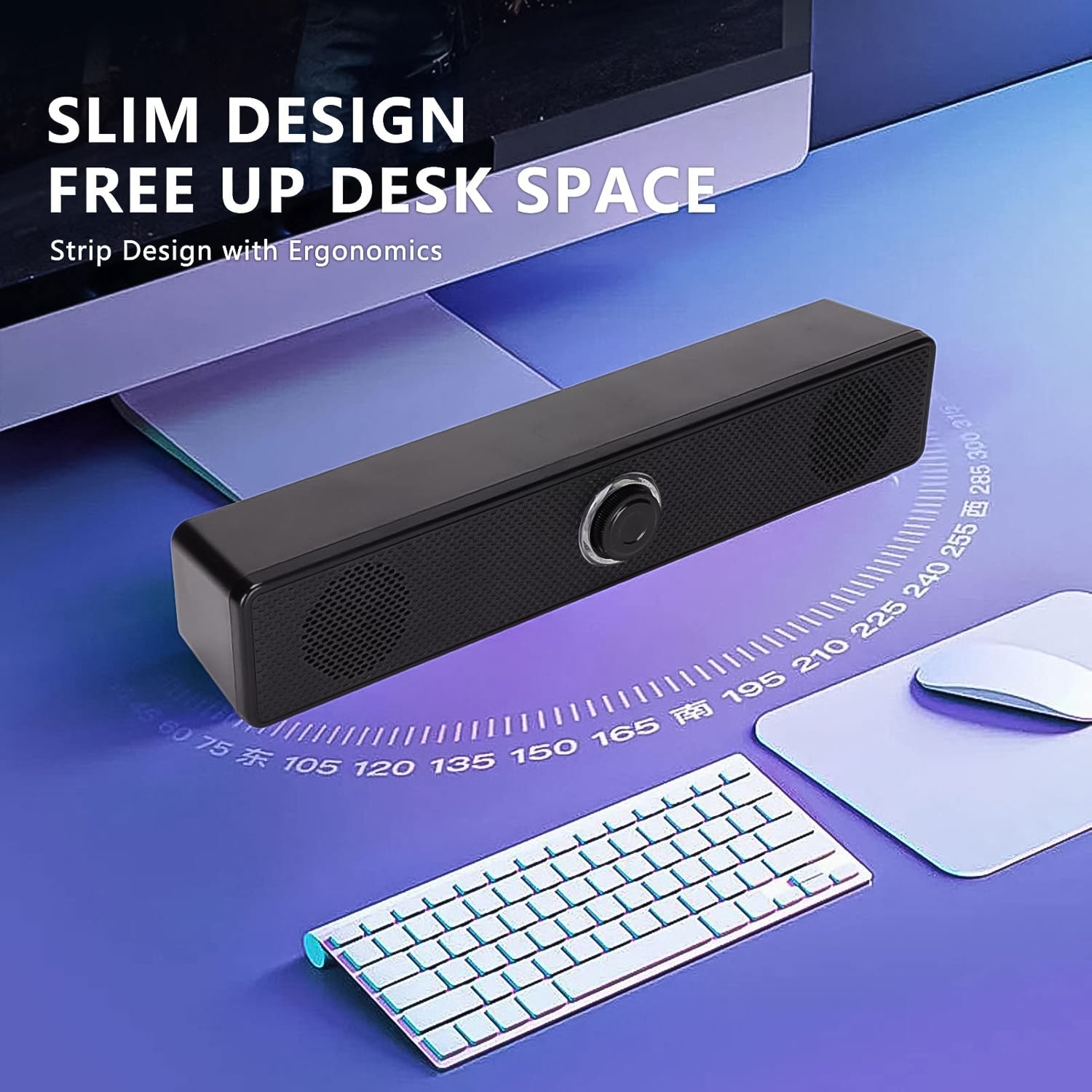 Desktop USB-Powered Computer Speaker – Wired Soundbar with Dial Volume Control for PC, Laptop & TV