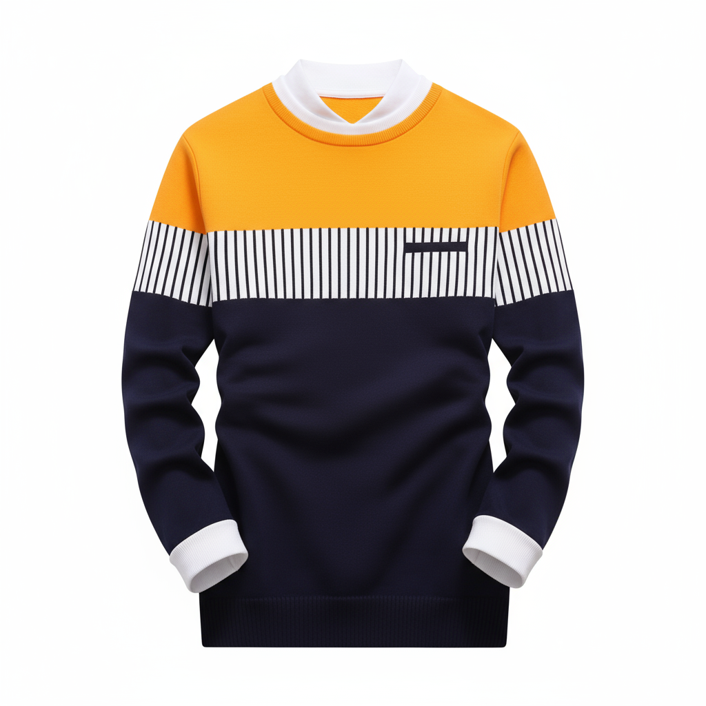 Cotton Striped Full Sleeves Round Neck Men’s T-Shirt by TRYTHIS | Casual Winter Wear for Men | Stylish Hoodia-Inspired Jacket Look