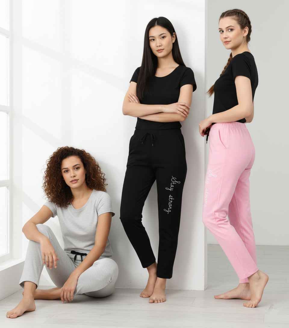 Women's Cotton Blend Straight Fit Trousers - Multicolor Pack of 3 (Size M)