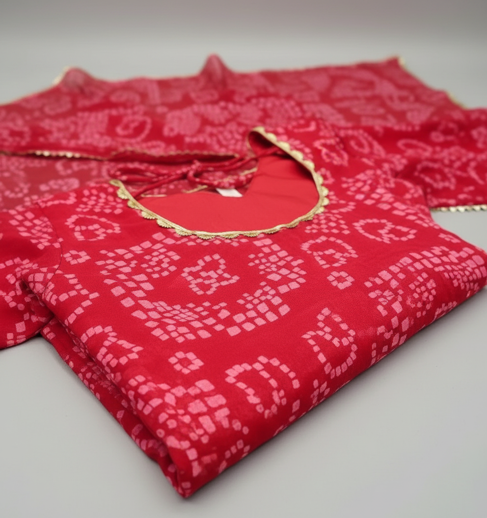 Red Bandhani Style Gown for Women - Traditional Ethnic Party Wear