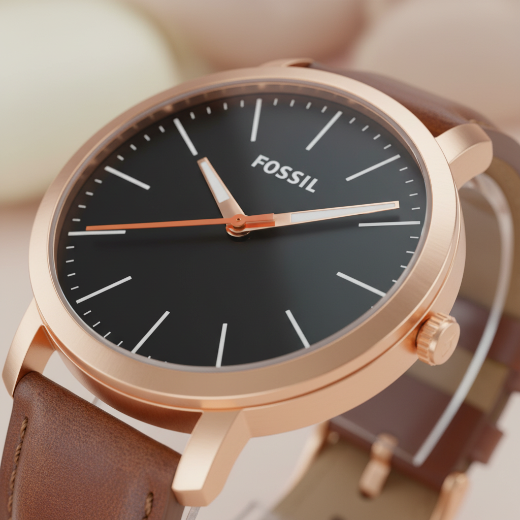 Fossil City K2G226G6 Rose Gold Analog Watch - Brown Leather Strap Unisex Timepiece