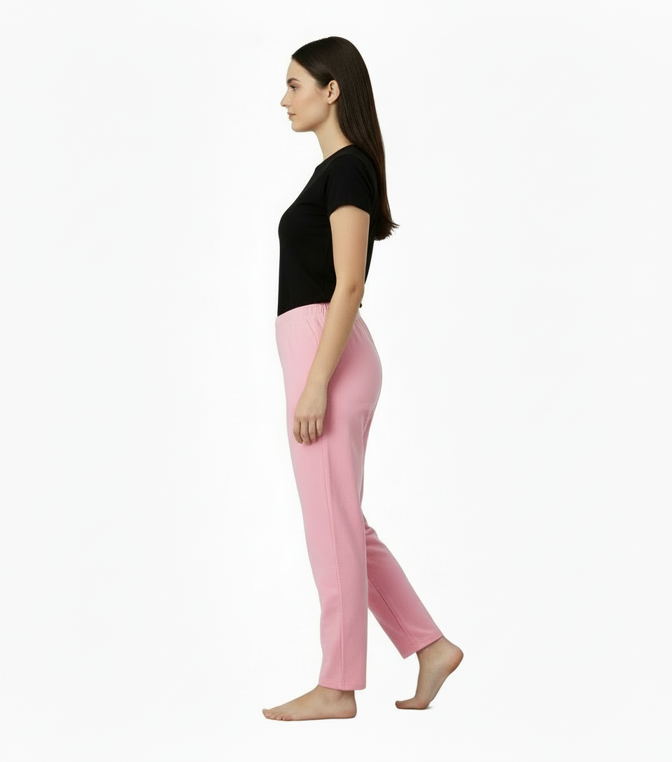 Women's Pink Cotton Blend Straight Fit Trousers - Comfortable & Stylish