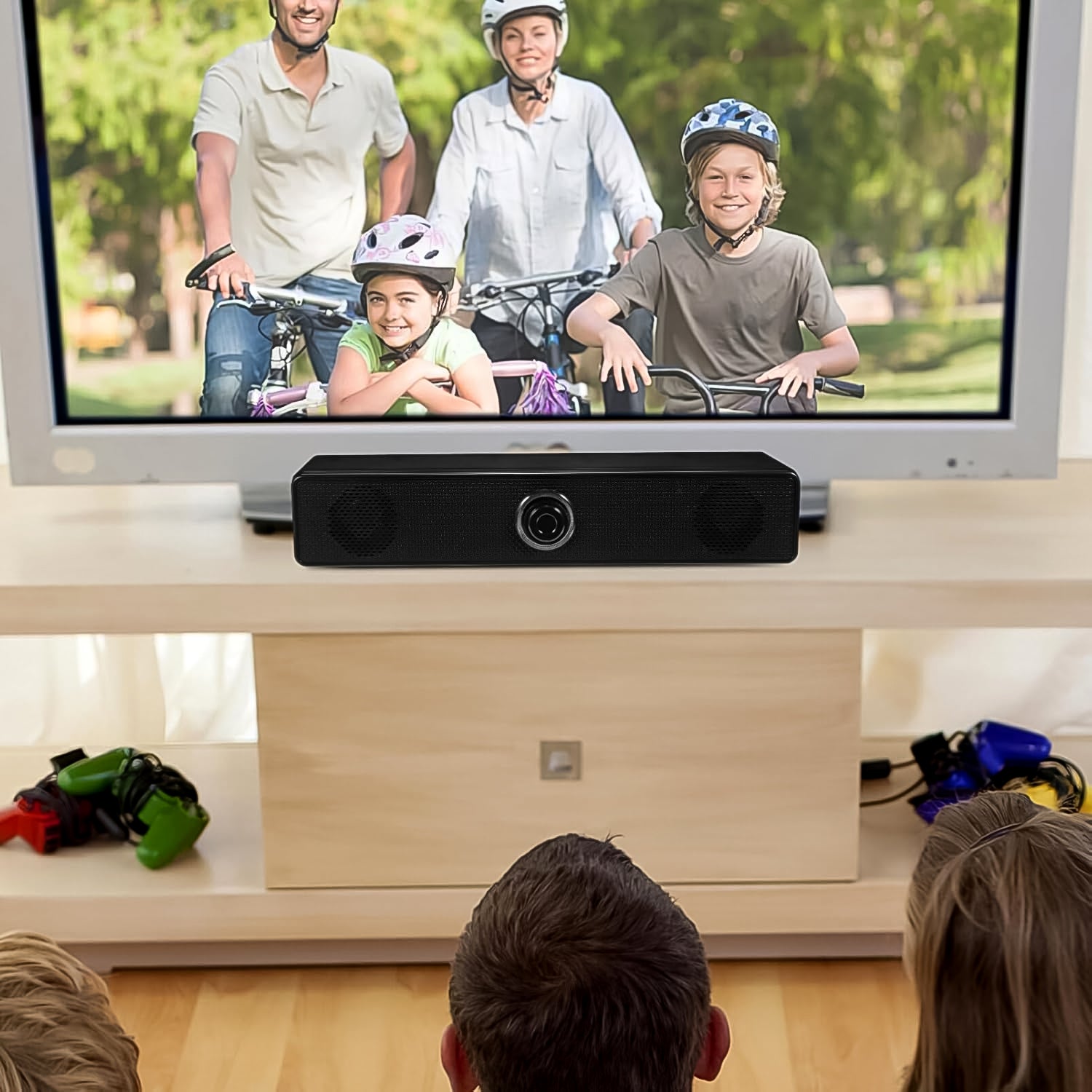 Desktop USB-Powered Computer Speaker – Wired Soundbar with Dial Volume Control for PC, Laptop & TV