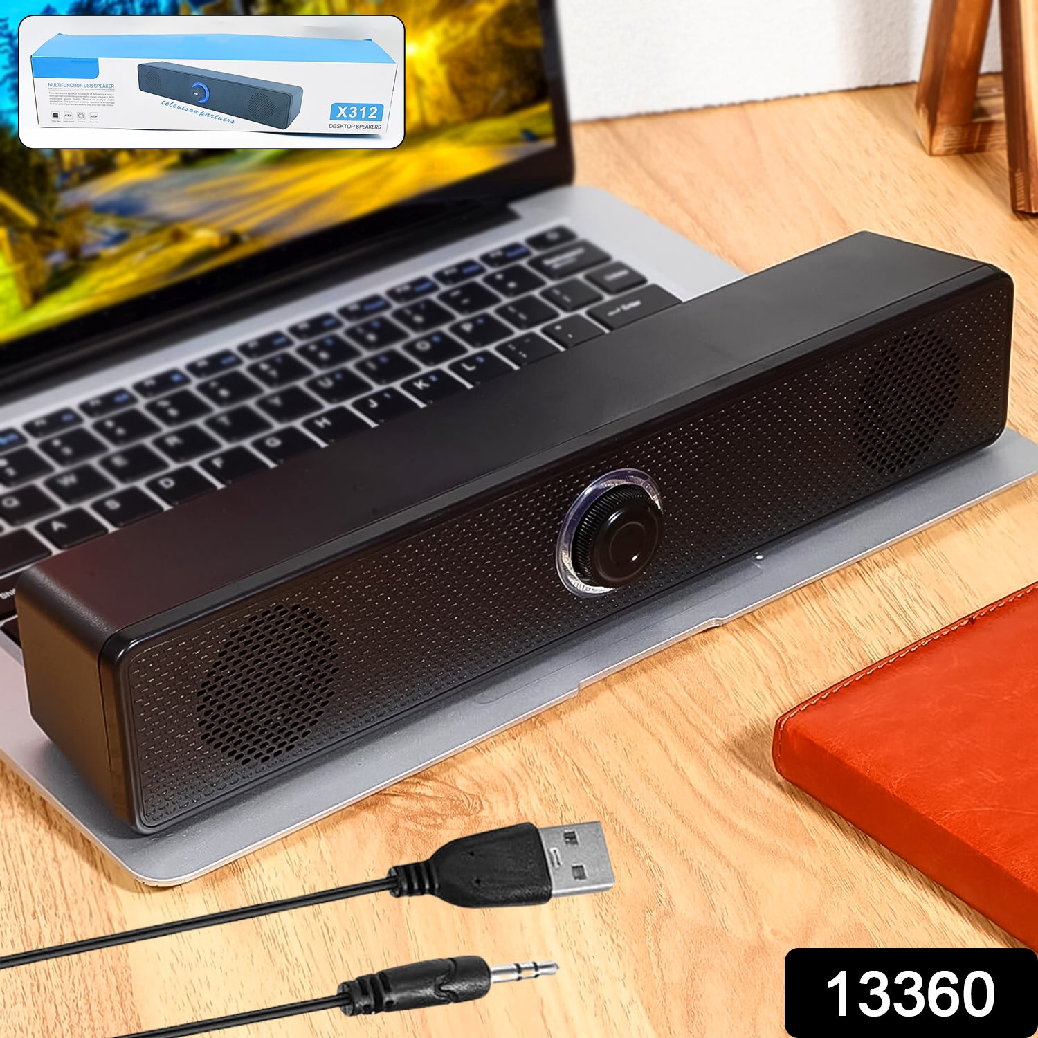 Desktop USB-Powered Computer Speaker – Wired Soundbar with Dial Volume Control for PC, Laptop & TV