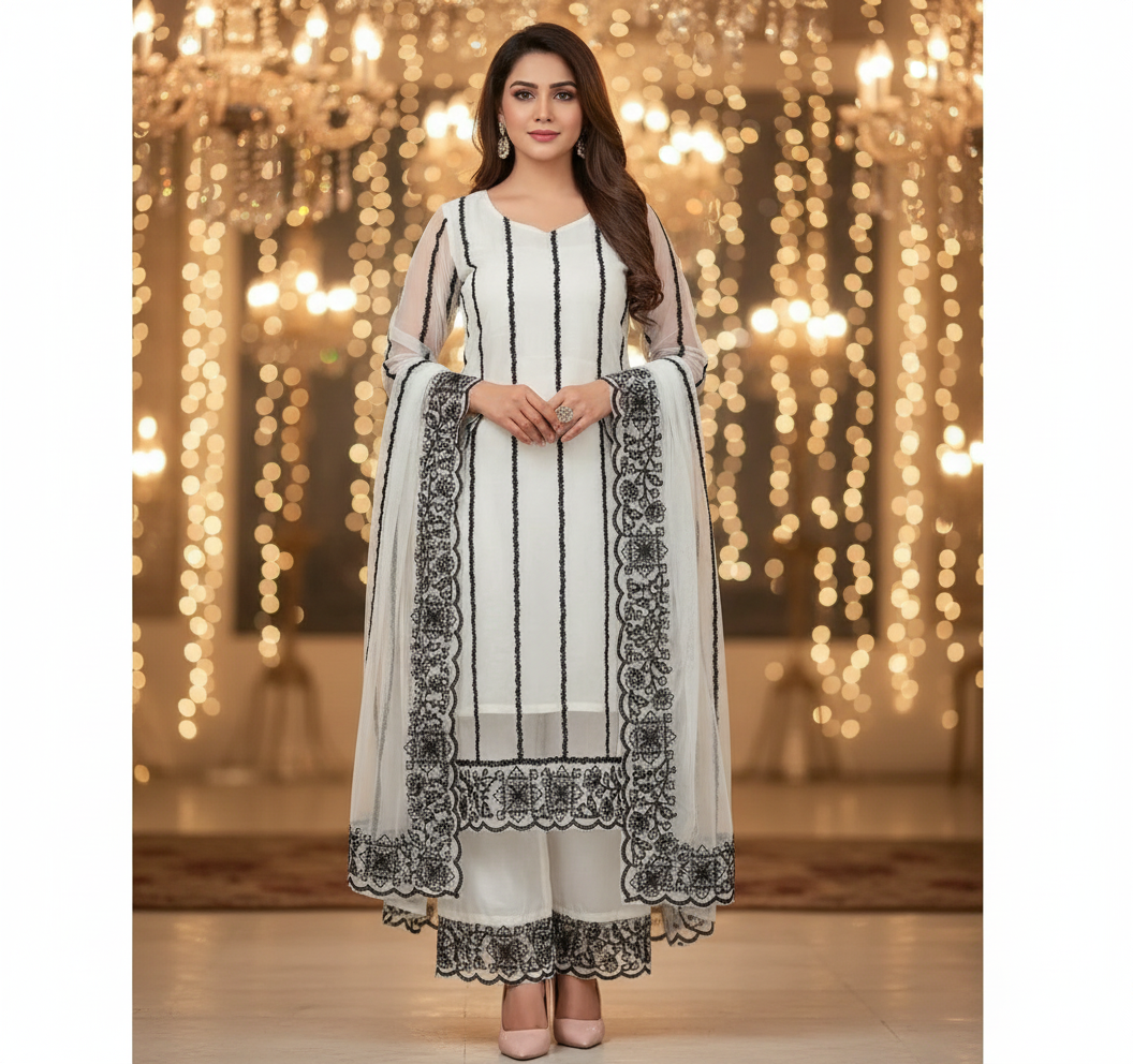 Women's Net Kurti Set with Dupatta & Bottomwear - Elegant Party Wear