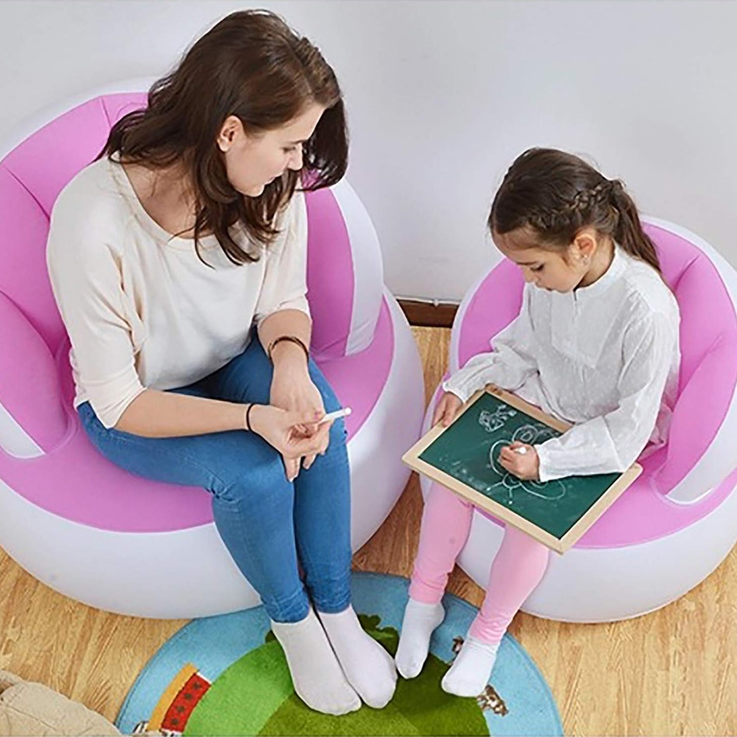 Kids Inflatable Sofa Chair With Backrest Foot Air Pump With Hose (1 Set 85x74 Cm Approx)
