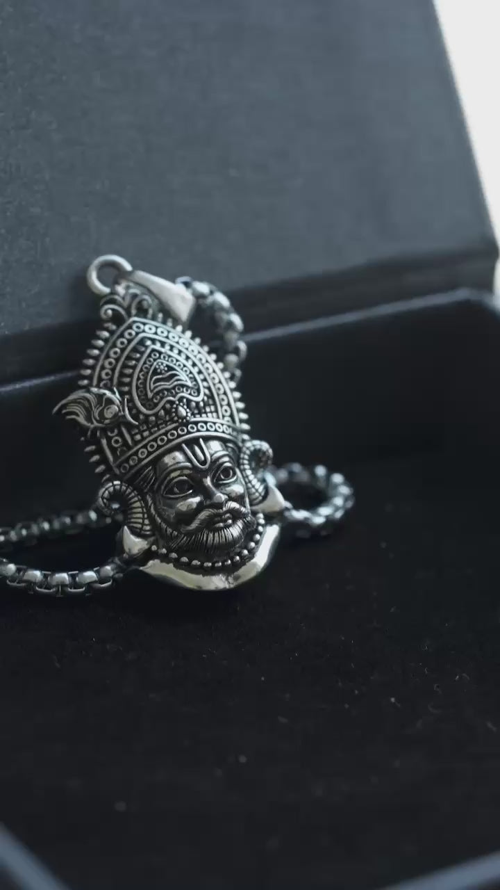 Khatu Shyam Maharaj Silver Pendant with Chain for Men | Stainless Steel Religious Locket | Devotional Jewelry – eMarket India