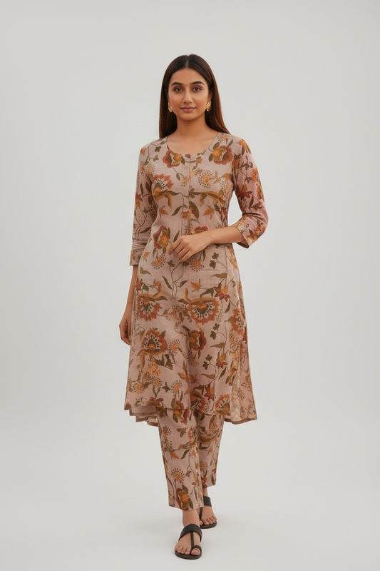 Cotton Printed Kurti with Pant Set for Women - Multicolor Ethnic Wear (Size S)