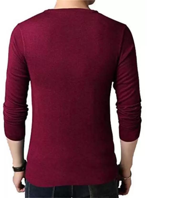Maroon long-sleeve shirt worn by a person on a white background