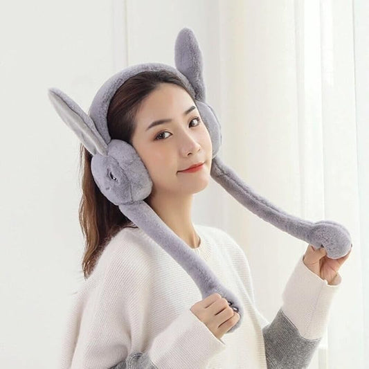 Cute Rabbit Jumping Ear Muffs – Plush Winter Warmth for Women