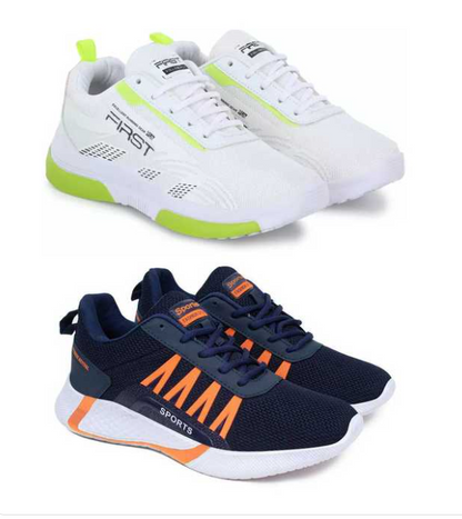 Men's Sports Shoes White & Blue - Comfortable Running Sneakers Pack of 2 (Size 10)