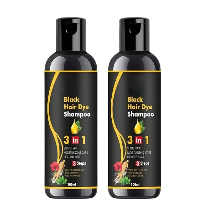 Herbal 3-in-1 Black Hair Dye Shampoo - 100% Gray Coverage for Men & Women (100ml, Pack of 2)
