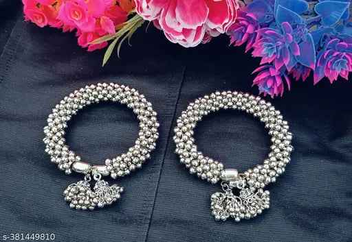 Premium Sterling Silver Kada Bangles - Traditional Design (Pack of 2)