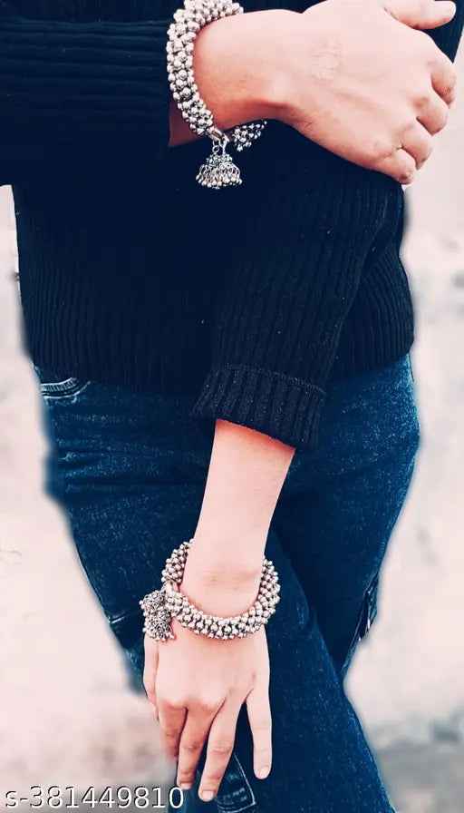 Premium Sterling Silver Kada Bangles - Traditional Design (Pack of 2)