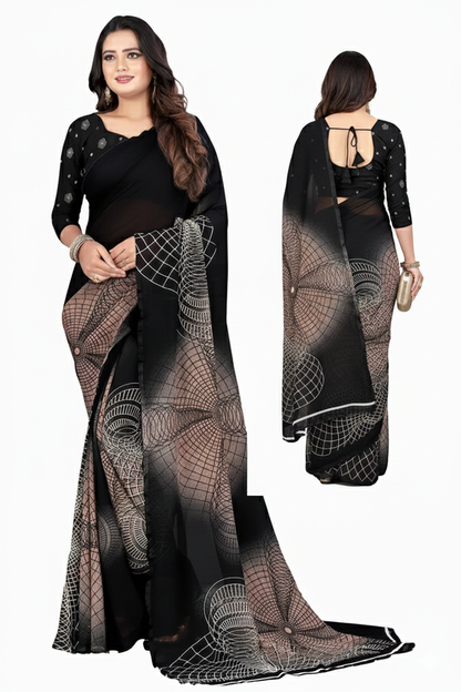 Georgette Printed Saree for Women (Black, 5.95 m)