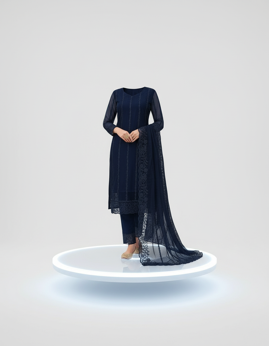 Women's Net Kurti Set with Dupatta and Bottomwear - Elegant Ethnic Wear