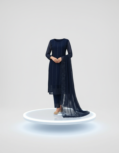 Women's Net Kurti Set with Dupatta and Bottomwear - Elegant Ethnic Wear