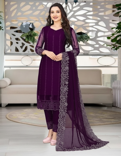 Women's Net Kurti Set with Dupatta & Bottomwear - Elegant Ethnic Wear