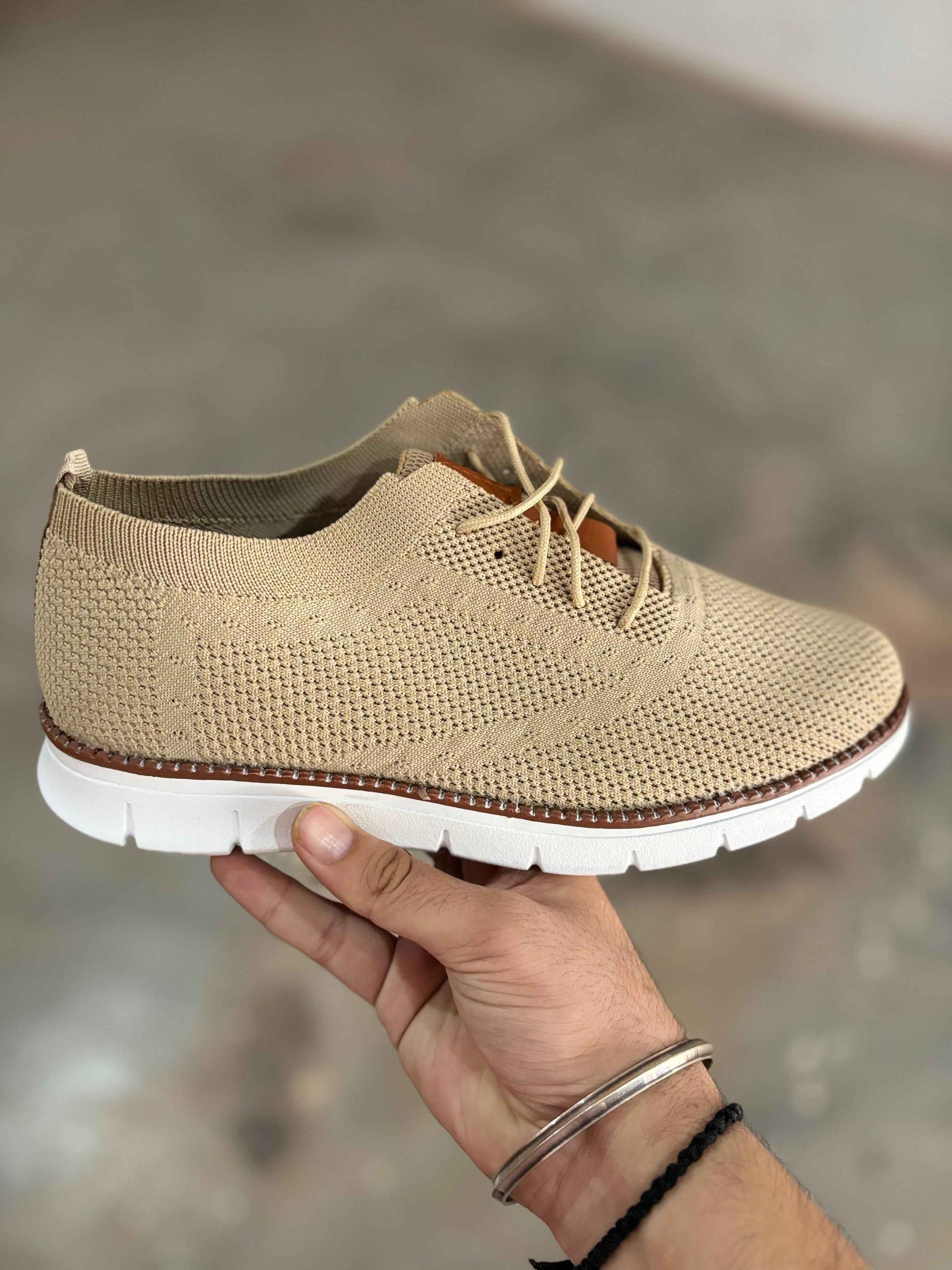 Men's Tan Mesh Casual Shoes - Lightweight Breathable Sneakers