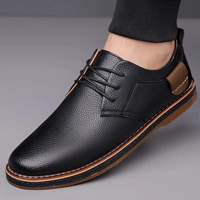 Men’s Black Derby Lace-Up Casual Shoes | Stylish Synthetic Leather