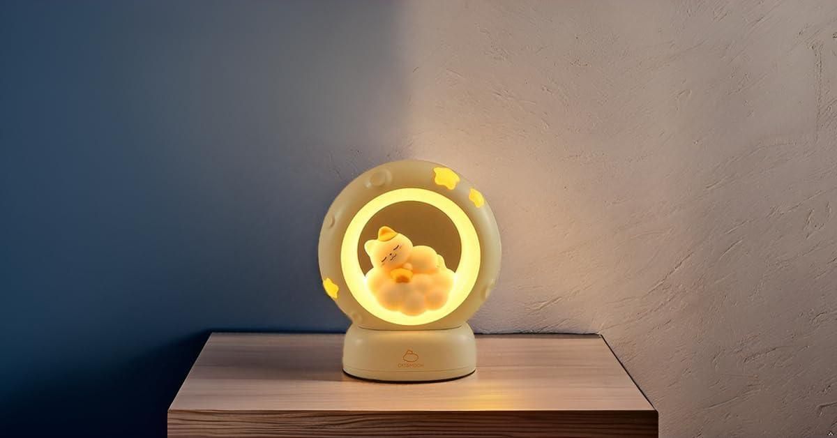 Moon LED Night Lamp - 3 Brightness Modes Touch Control Rechargeable Kitty Lamp for Kids & Baby Bedroom Decor