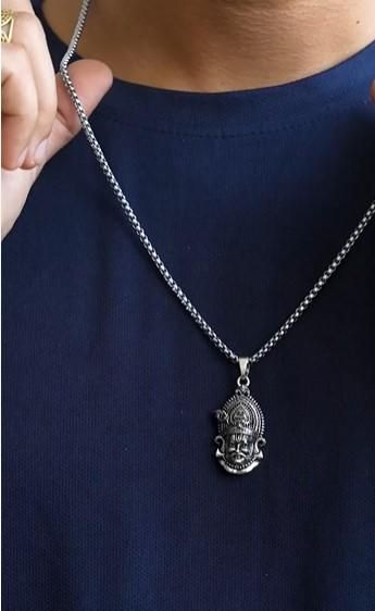 Khatu Shyam Maharaj Silver Pendant with Chain for Men | Stainless Steel Religious Locket | Devotional Jewelry – eMarket India