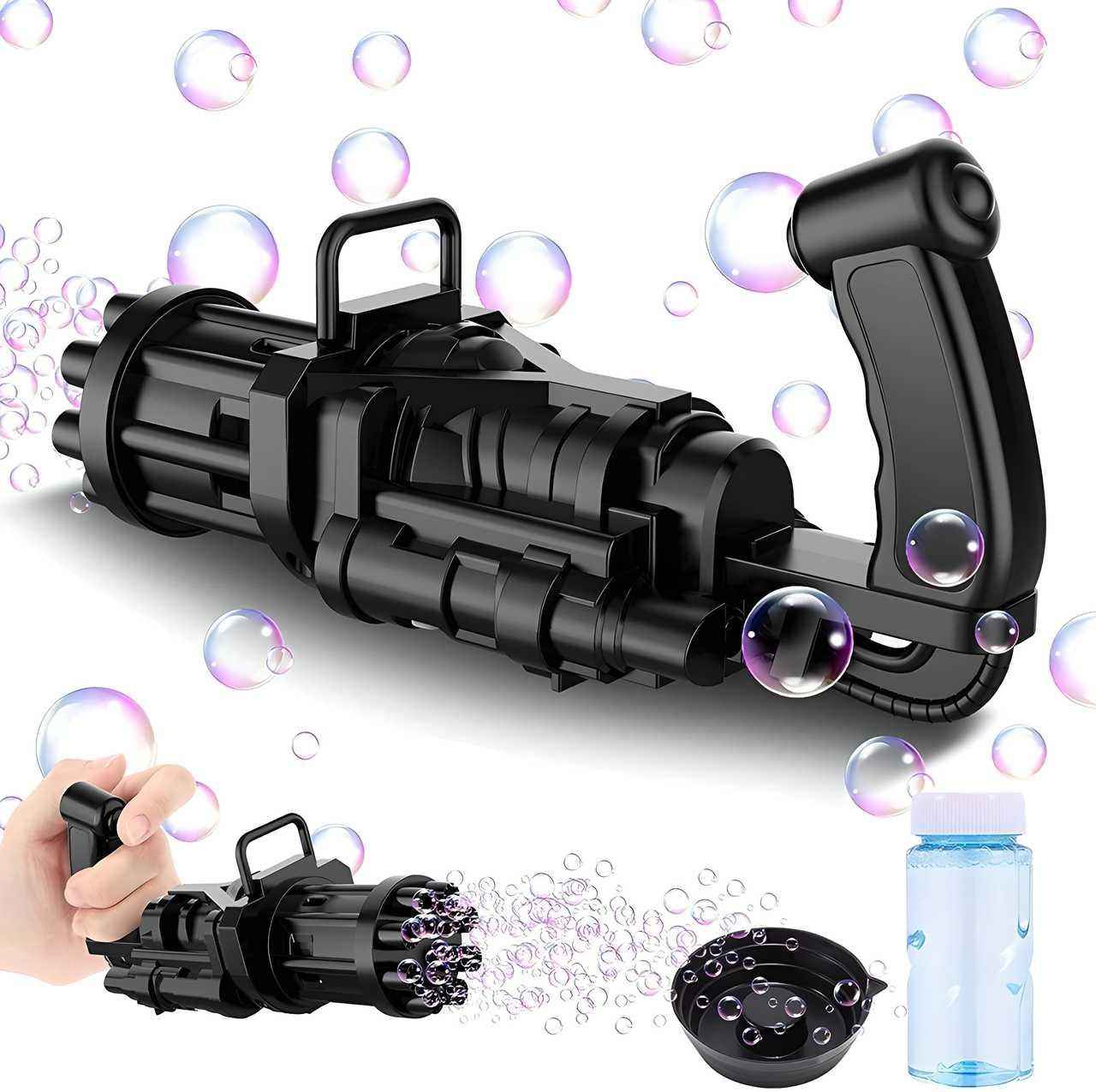 8-Hole Automatic Gatling Bubble Gun - Battery Operated Bubble Maker for Kids