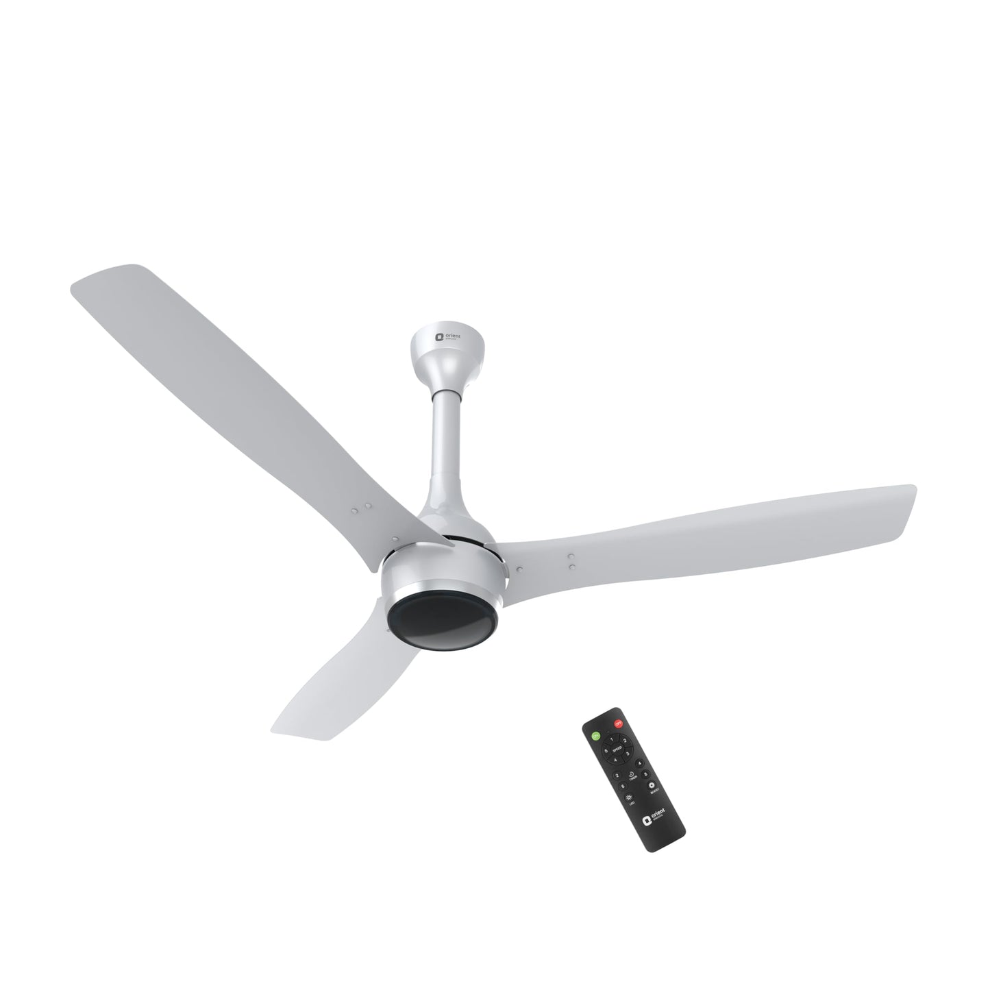 Orient Electric Newly Launched 1200 mm Aeon BLDC PRO,BEE 5-star rated, Anti-Dust Designer Ceiling fan with Remote & 5 yrs Warranty by Orient, Boost mode for High Air Delivery - Pixel White Platinum Silver Aeon 1200 mm