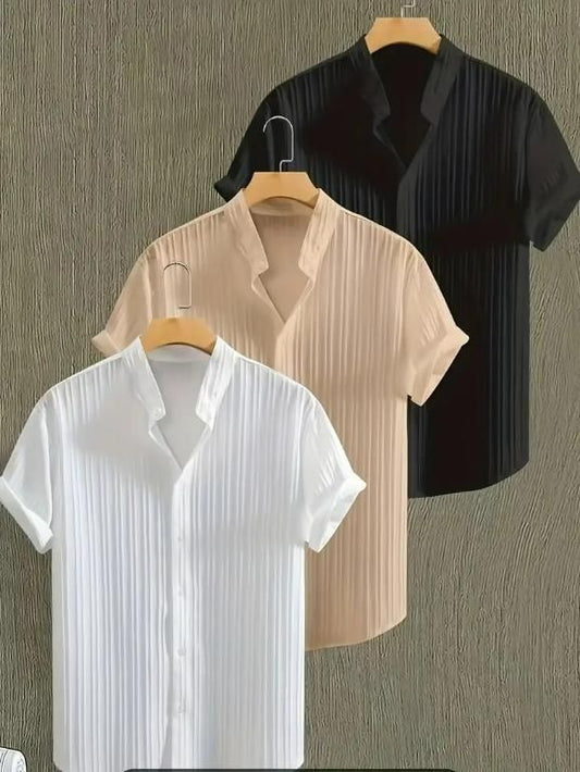 Men's Solid Retro Short Sleeves Button-Up Shirt Pack of 3