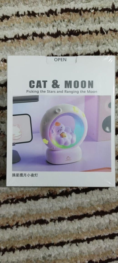 Moon LED Night Lamp - 3 Brightness Modes Touch Control Rechargeable Kitty Lamp for Kids & Baby Bedroom Decor