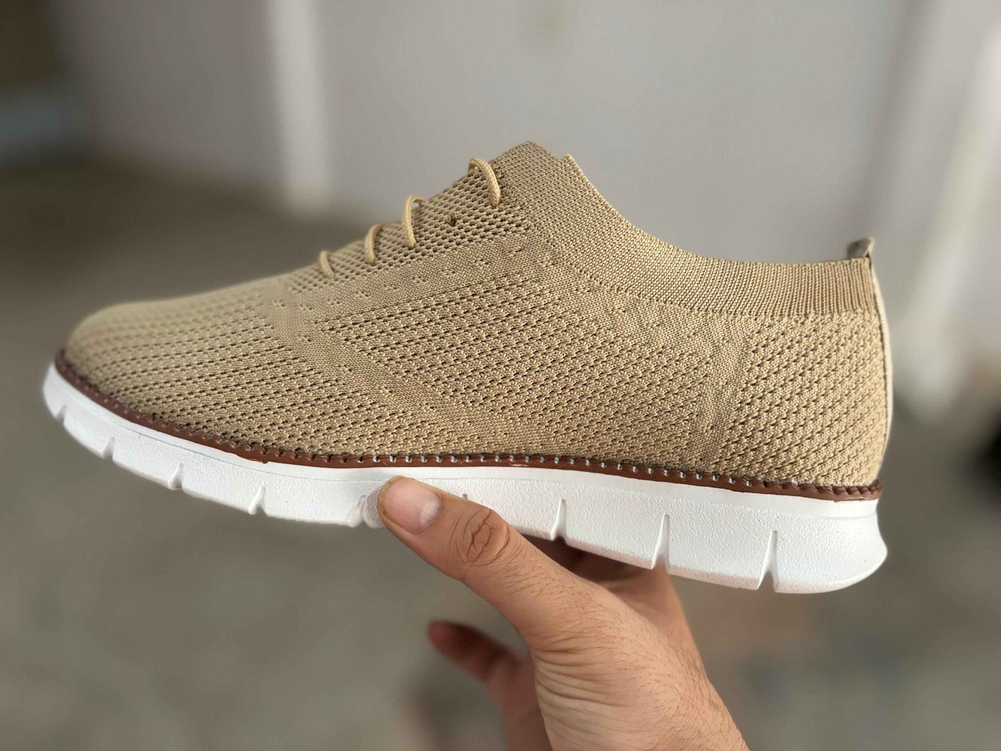 Men's Tan Mesh Casual Shoes - Lightweight Breathable Sneakers