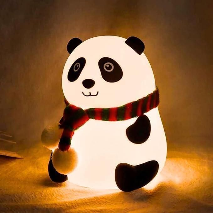 Cute Panda Night Light for Kids - 7 Color LED Touch Sensor Lamp | Soft Silicone Rechargeable Bedroom Light