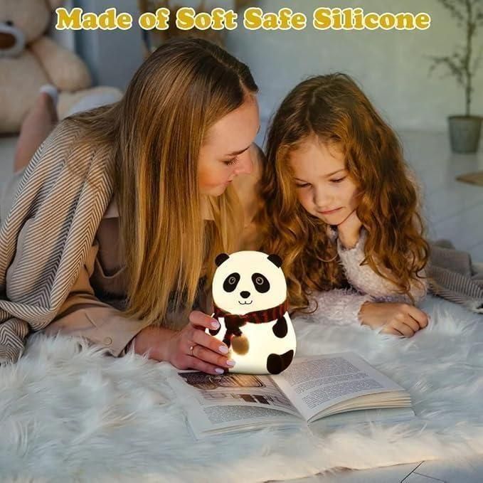 Cute Panda Night Light for Kids - 7 Color LED Touch Sensor Lamp | Soft Silicone Rechargeable Bedroom Light