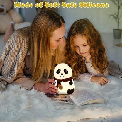 Cute Panda Night Light for Kids - 7 Color LED Touch Sensor Lamp | Soft Silicone Rechargeable Bedroom Light