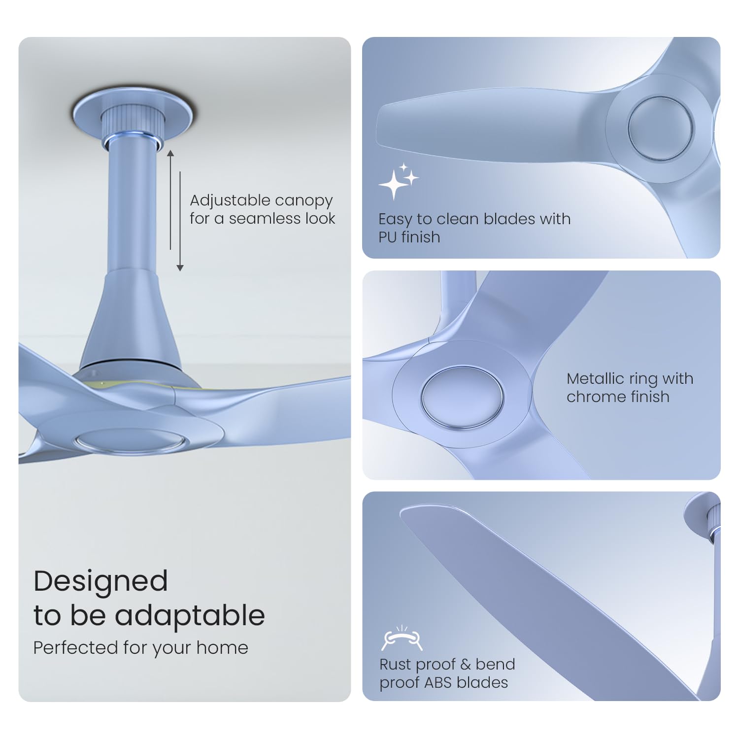 Orient Aeroquiet NEU 1230mm Premium Ceiling Fan | BEE 2★ Energy Efficient | Rust-Proof ABS Blades | 2 Year Warranty | Ice Blue