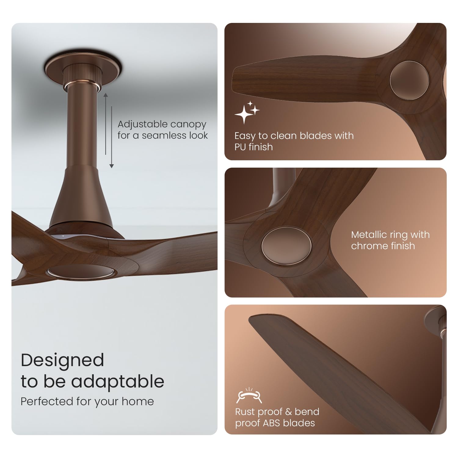 Orient Aeroquiet NEU 1230mm Premium Ceiling Fan | BEE 2★ Energy Efficient | Rust-Proof ABS Blades | 2 Year Warranty | Truffle Wood