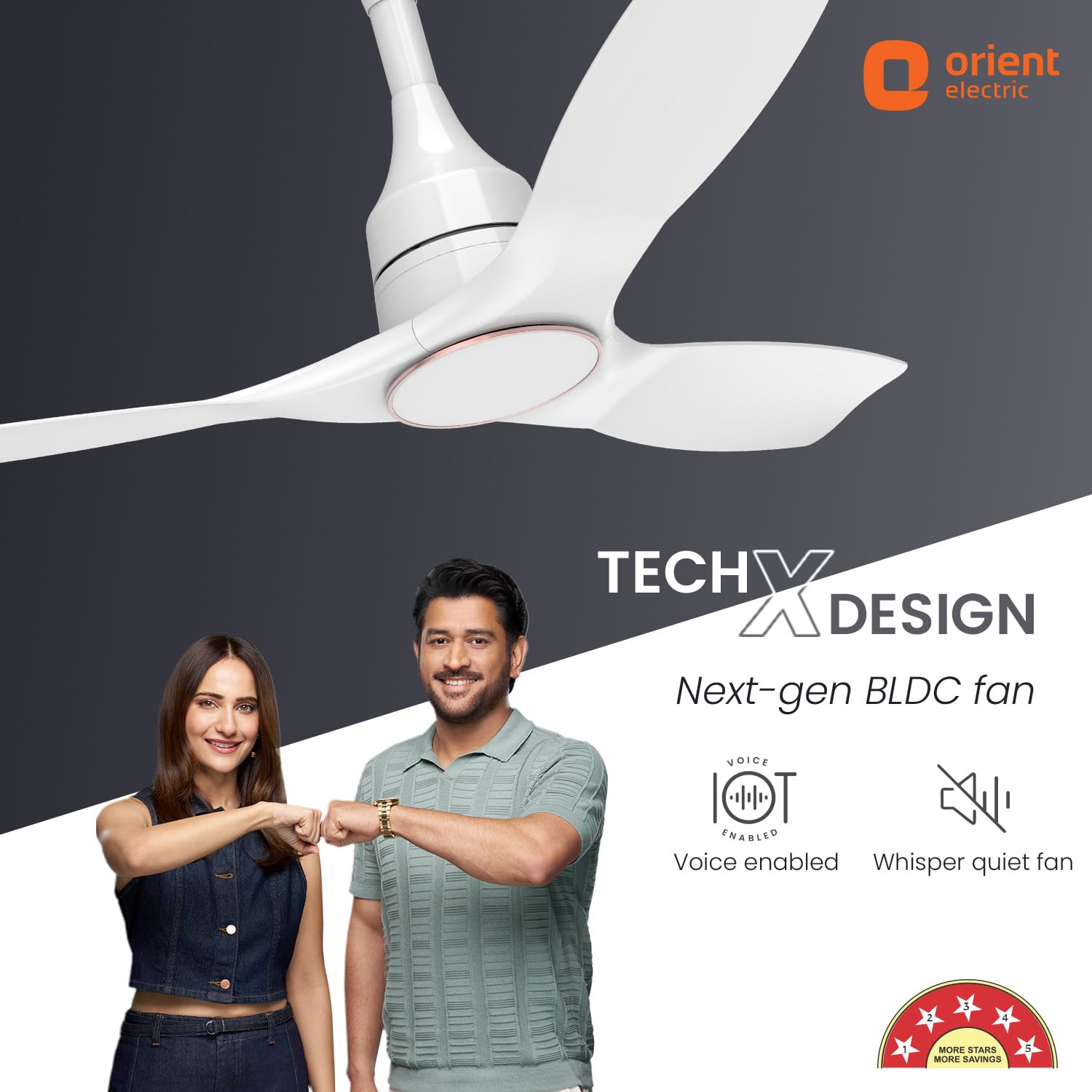 Orient Electric 1200mm Aerosense BLDC Ceiling Fan with Remote | BEE 5-star rated Energy Saving Fan | 5-year warranty by Orient | White, pack of 1